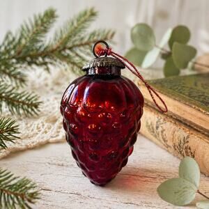 Vintage Cranberry Glass Grape Tree Ornament Kugel Style Christmas Decor 3in